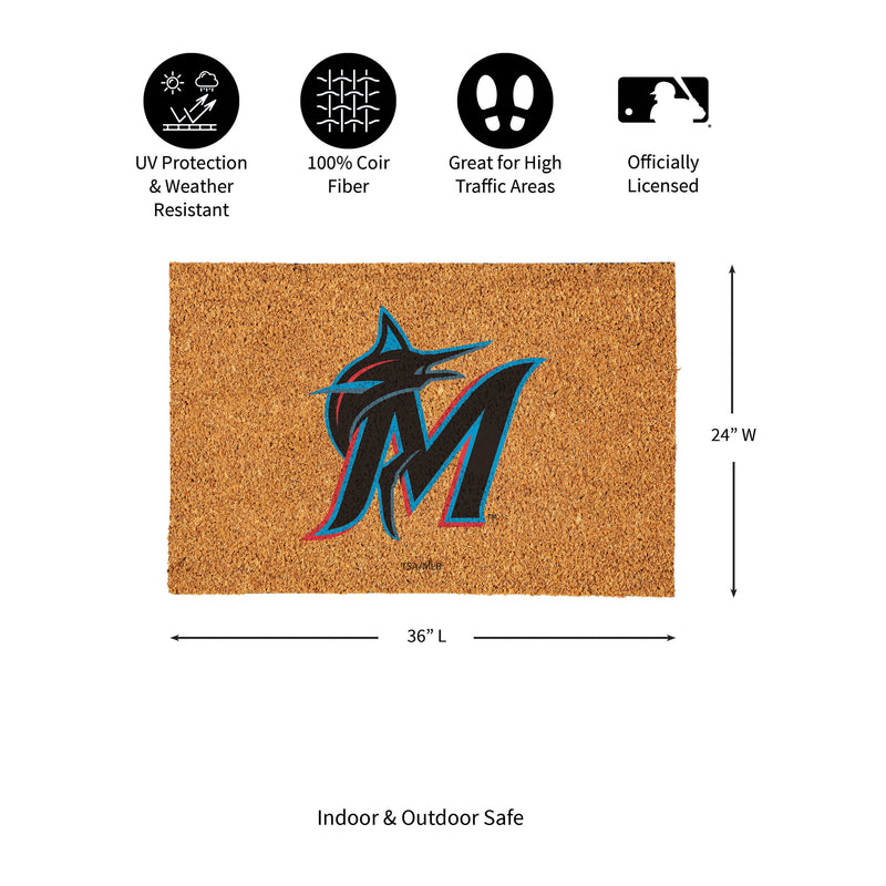 Miami Marlins Large Full Color Coir Mat, 36"x24"