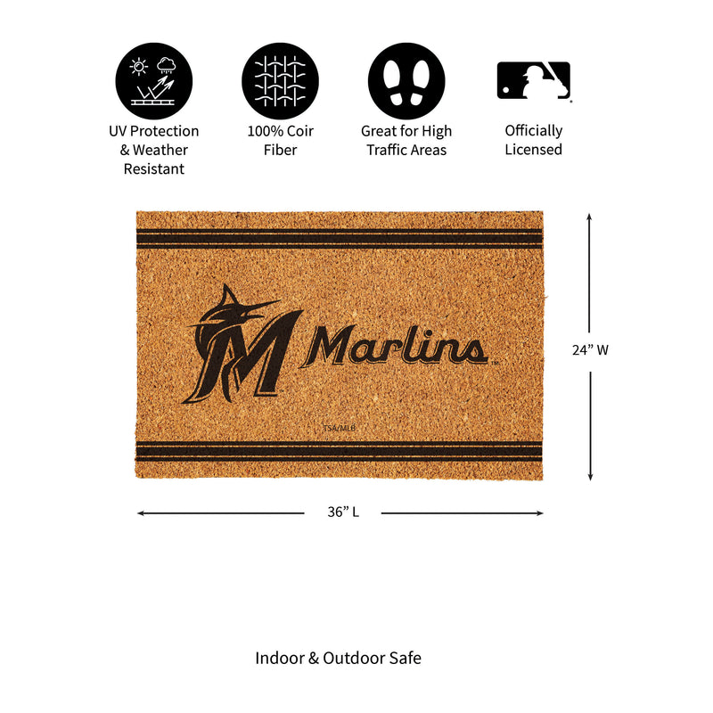 Miami Marlins Large One Color Coir Mat, 36"x24"