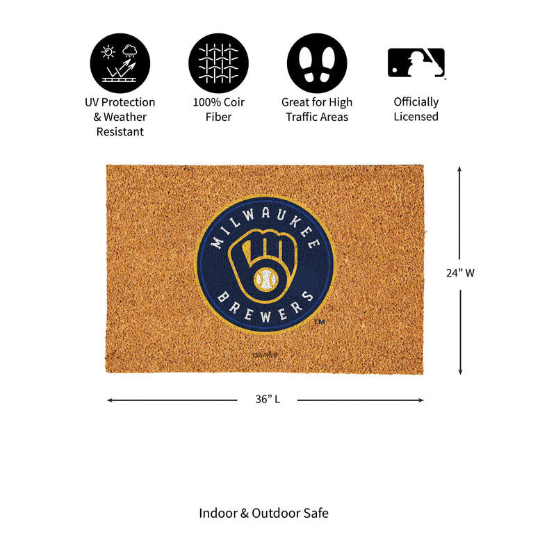 Milwaukee Brewers Large Full Color Coir Mat, 36"x24"