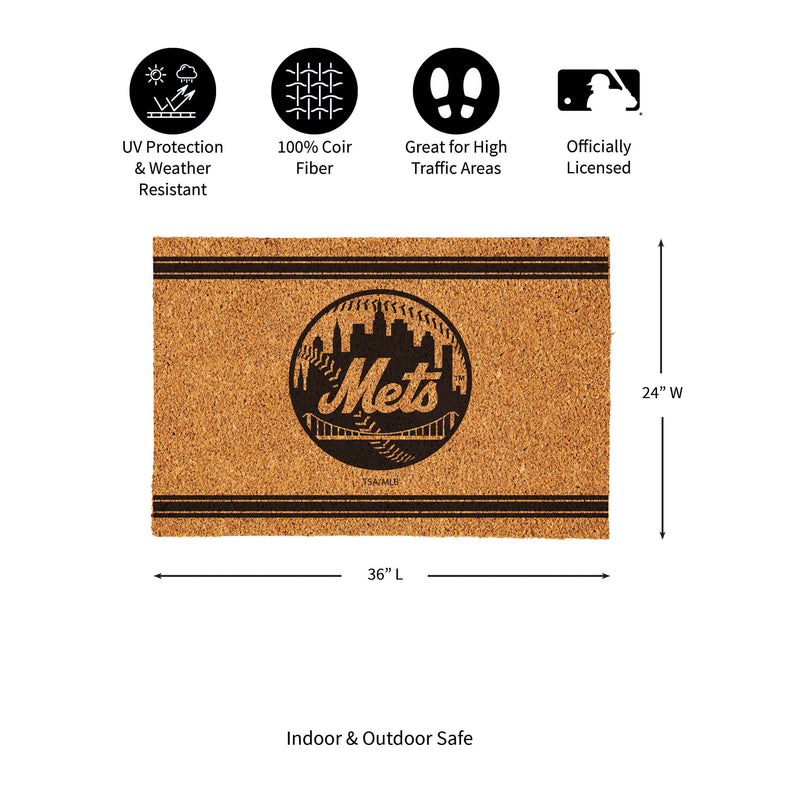 New York Mets Large One Color Coir Mat, 36"x24"
