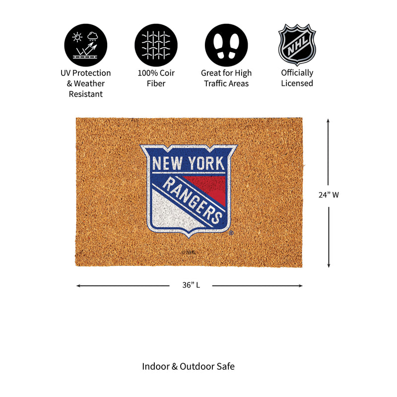 New York Rangers Large Full Color Coir Mat, 36"x24"