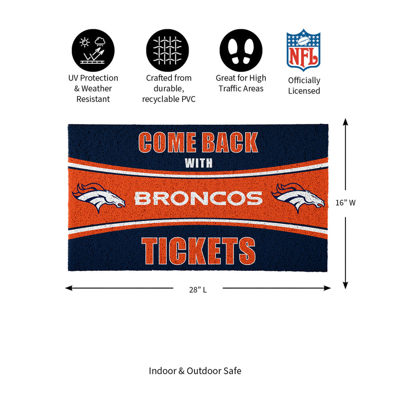 28" x 16" PVC Trapper Mat, Come Back with Tickets, Denver Broncos
