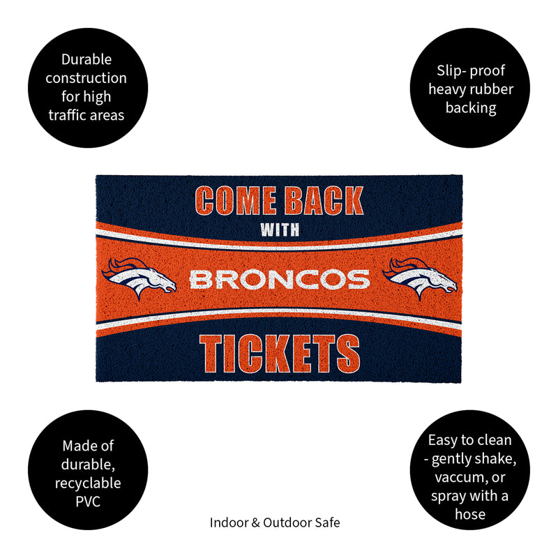 28" x 16" PVC Trapper Mat, Come Back with Tickets, Denver Broncos