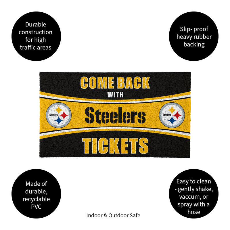 28" x 16" PVC Trapper Mat, Come Back with Tickets, Pittsburgh Steelers