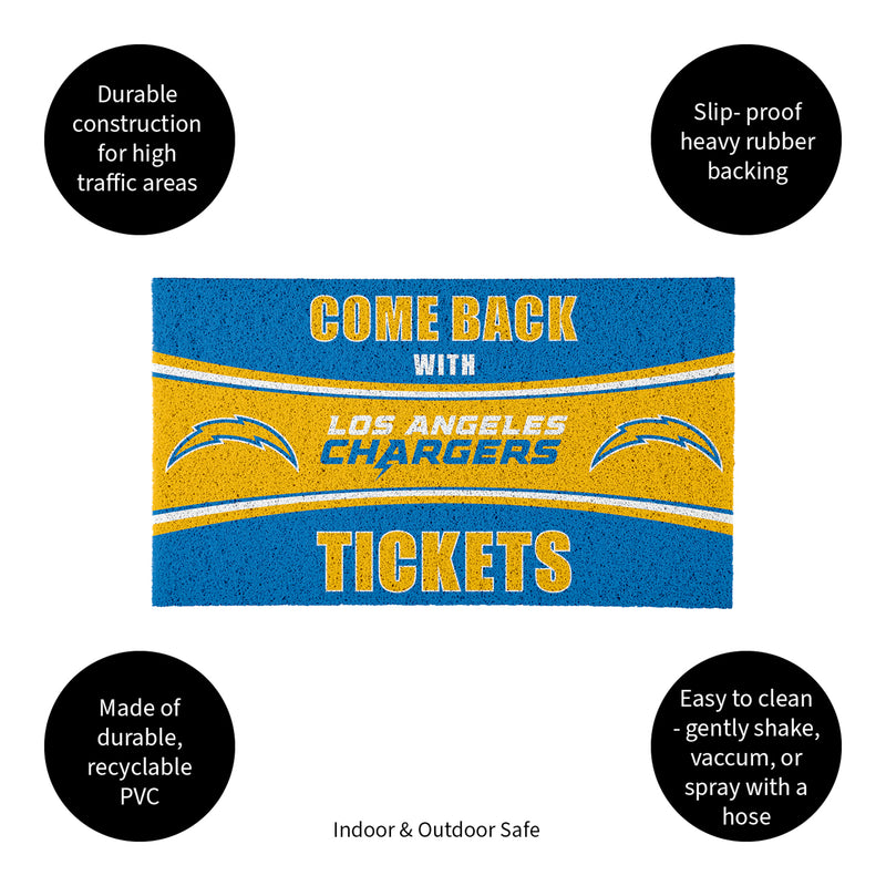 28" x 16" PVC Trapper Mat, Come Back with Tickets, Los Angeles Chargers