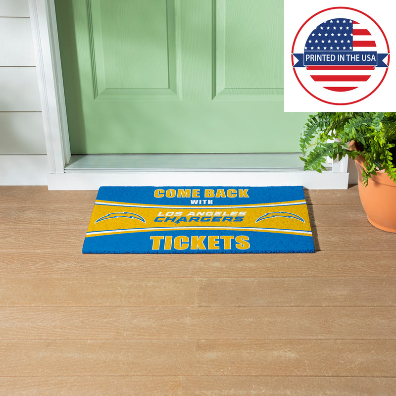 28" x 16" PVC Trapper Mat, Come Back with Tickets, Los Angeles Chargers