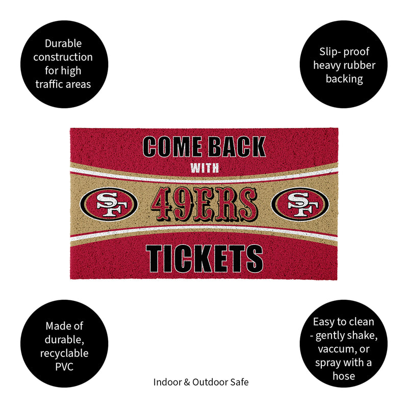 28" x 16" PVC Trapper Mat, Come Back with Tickets, San Francisco 49ers