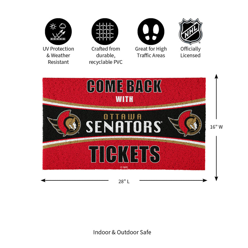 28" x 16" PVC Trapper Mat, Come Back with Tickets, Ottawa Senators