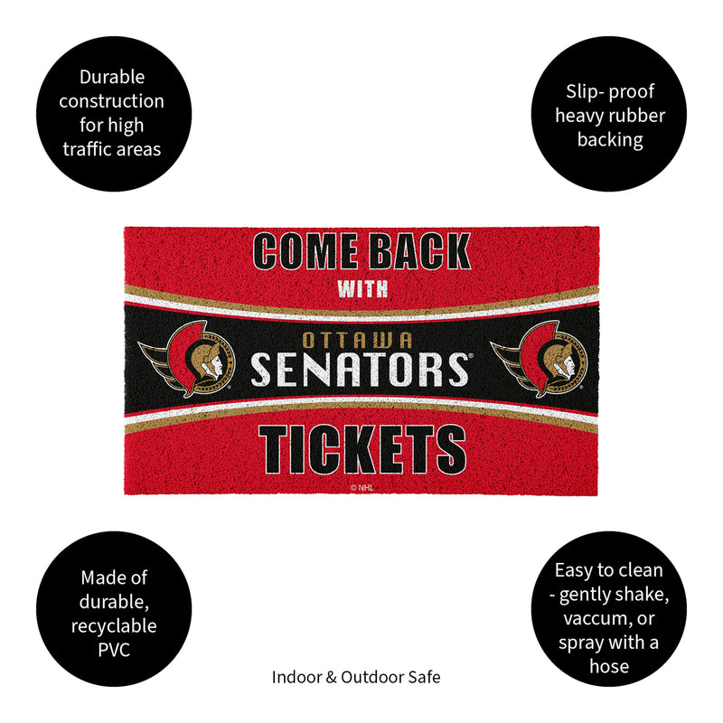 28" x 16" PVC Trapper Mat, Come Back with Tickets, Ottawa Senators