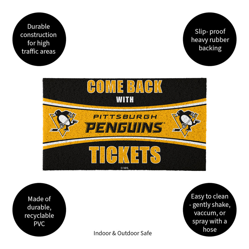 28" x 16" PVC Trapper Mat, Come Back with Tickets, Pittsburgh Penguins