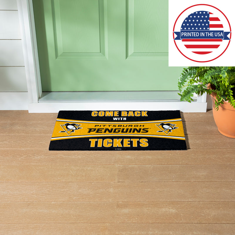 28" x 16" PVC Trapper Mat, Come Back with Tickets, Pittsburgh Penguins