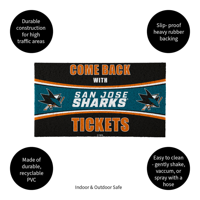 28" x 16" PVC Trapper Mat, Come Back with Tickets, San Jose Sharks