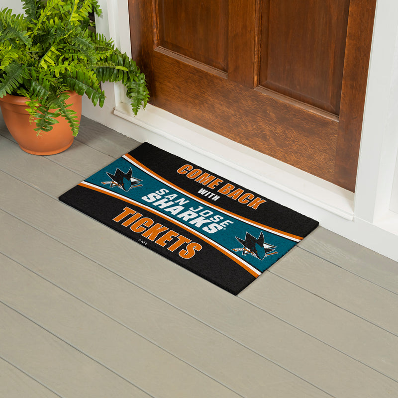 28" x 16" PVC Trapper Mat, Come Back with Tickets, San Jose Sharks