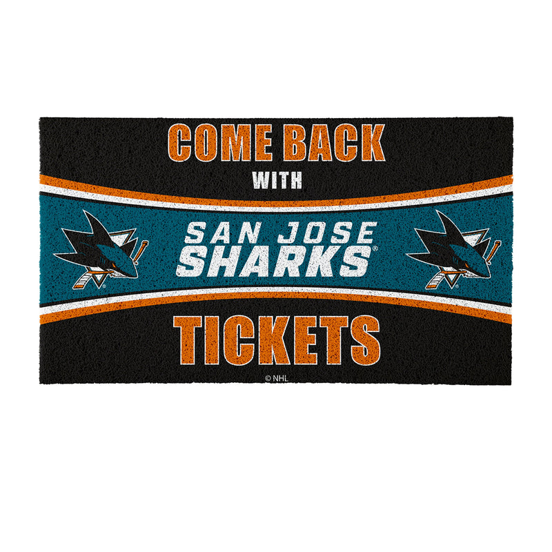 28" x 16" PVC Trapper Mat, Come Back with Tickets, San Jose Sharks