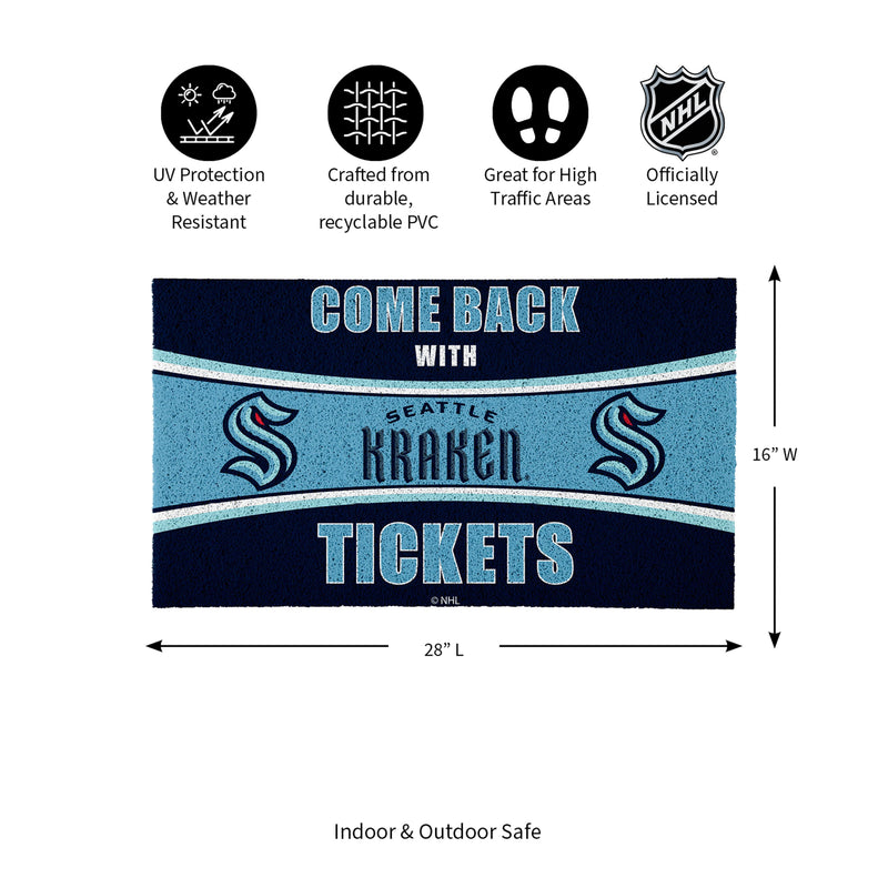 28" x 16" PVC Trapper Mat, Come Back with Tickets, Seattle Kraken