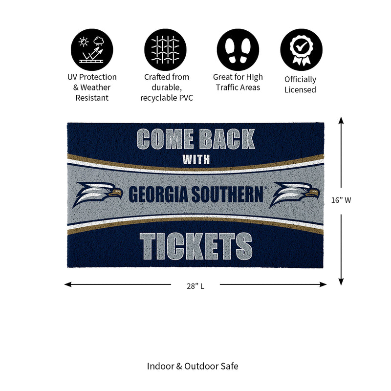 28" x 16" PVC Trapper Mat, Come Back with Tickets, Georgia Southern University