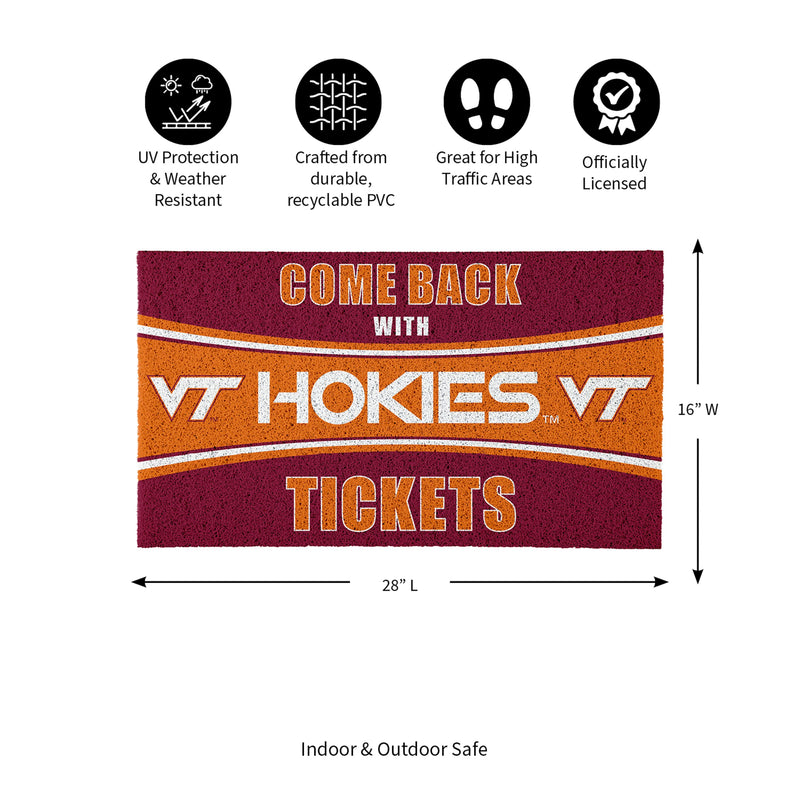 28" x 16" PVC Trapper Mat, Come Back with Tickets, Virginia Tech