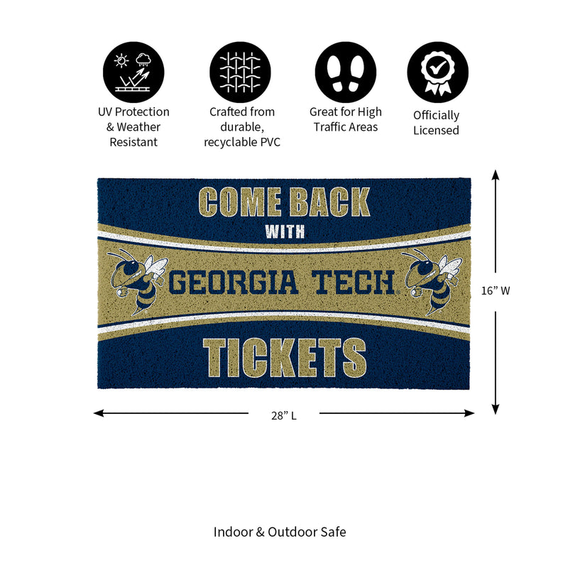 28" x 16" PVC Trapper Mat, Come Back with Tickets, Georgia Tech