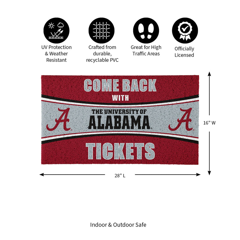 28" x 16" PVC Trapper Mat, Come Back with Tickets, University of Alabama