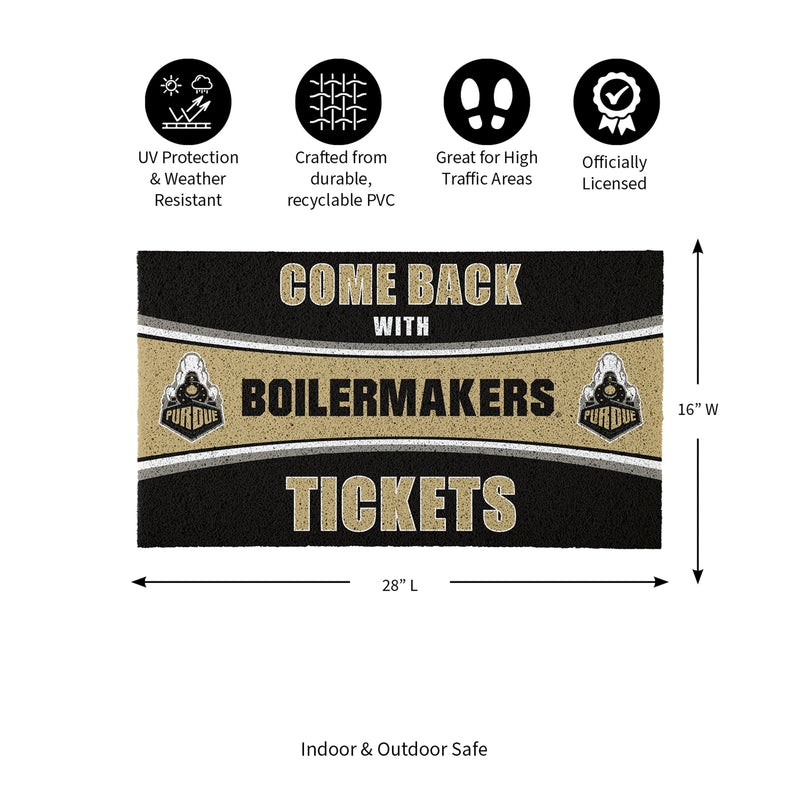 28" x 16" PVC Trapper Mat, Come Back with Tickets, Purdue University
