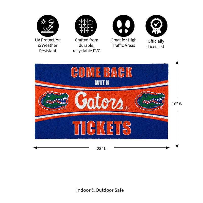 28" x 16" PVC Trapper Mat, Come Back with Tickets, University of Florida