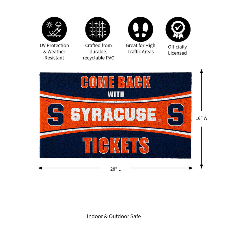 28" x 16" PVC Trapper Mat, Come Back with Tickets, Syracuse University