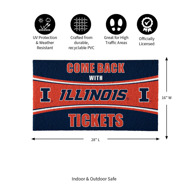 28" x 16" PVC Trapper Mat, Come Back with Tickets, University of Illinois