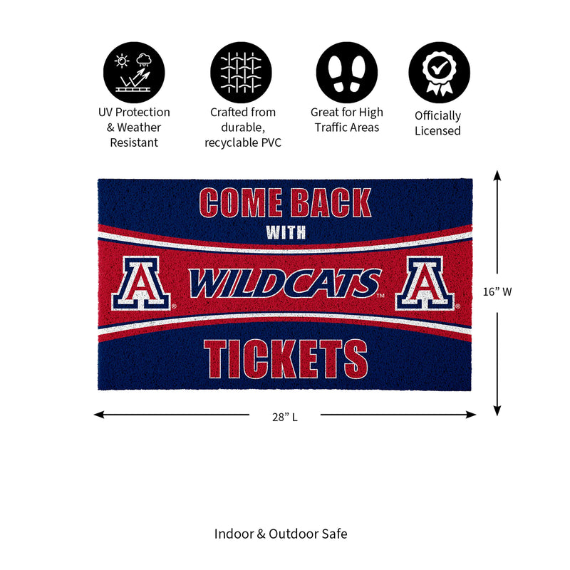 28" x 16" PVC Trapper Mat, Come Back with Tickets, University of Arizona