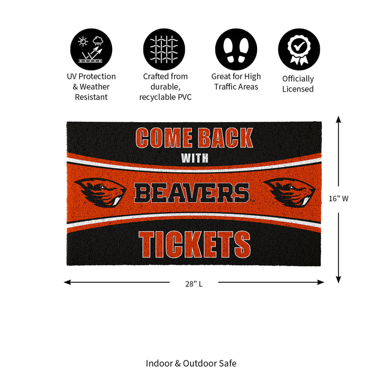 28" x 16" PVC Trapper Mat, Come Back with Tickets, Oregon State University