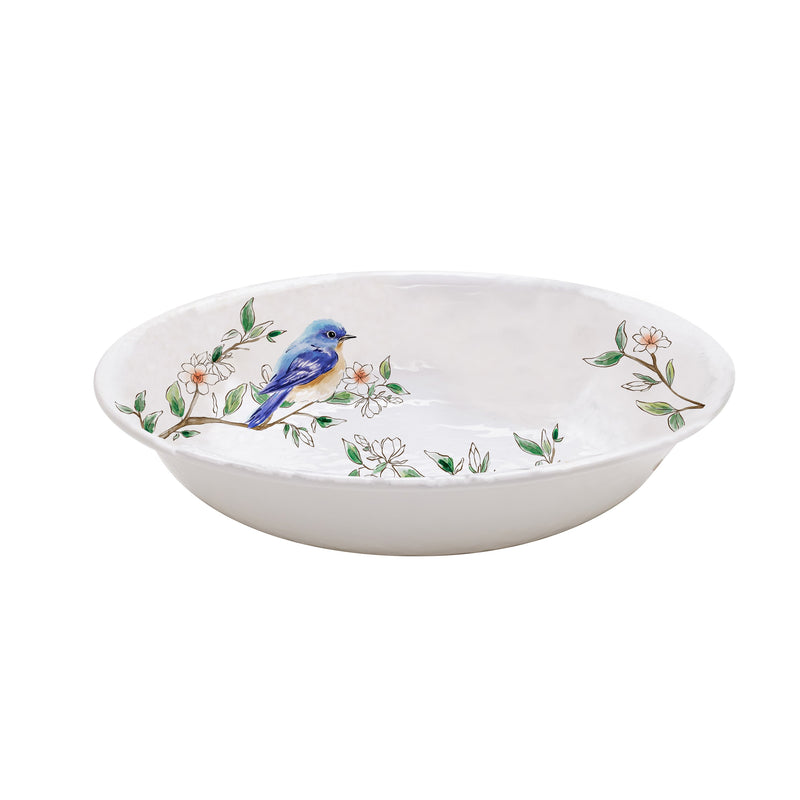 Evergreen Home Accents,13.75" Melamine Serving Bowl, Birds in Blooms,13.78x13.78x2.76 Inches