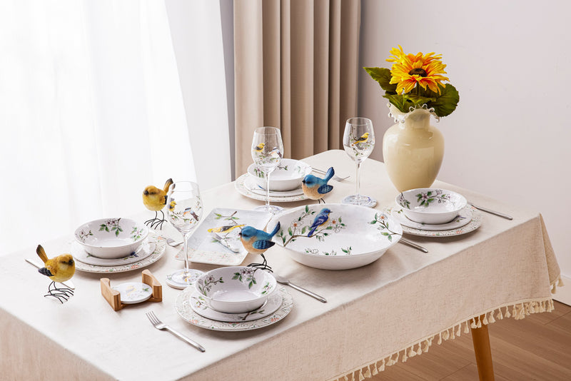 Evergreen Home Accents,13.75" Melamine Serving Bowl, Birds in Blooms,13.78x13.78x2.76 Inches