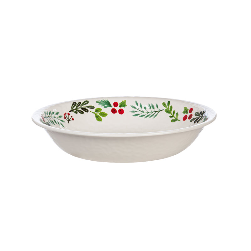 Evergreen Home Accents,13.75" Melamine Serving Bowl, Holiday Greenhouse,13.75x13.75x2.8 Inches