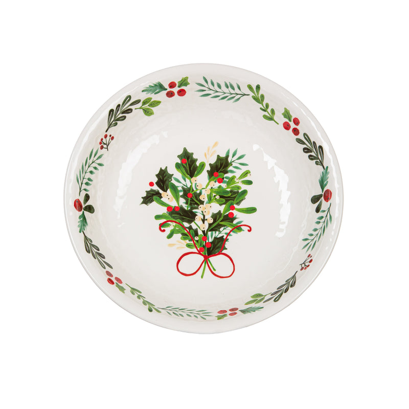 Evergreen Home Accents,13.75" Melamine Serving Bowl, Holiday Greenhouse,13.75x13.75x2.8 Inches