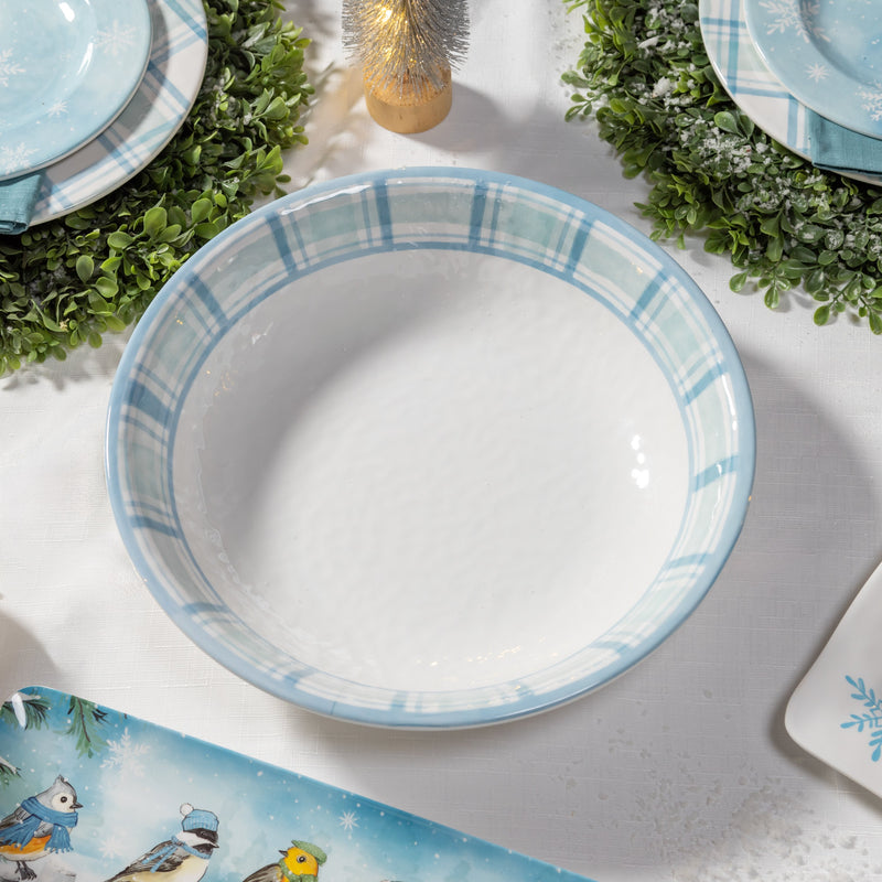 Evergreen Home Accents,13.75" Melamine Serving Bowl, Winter Frost,13.75x13.75x2.8 Inches
