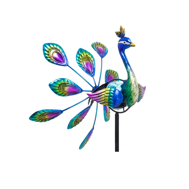 37"H Solar Peacock Staked Wind Spinner,2sp6053