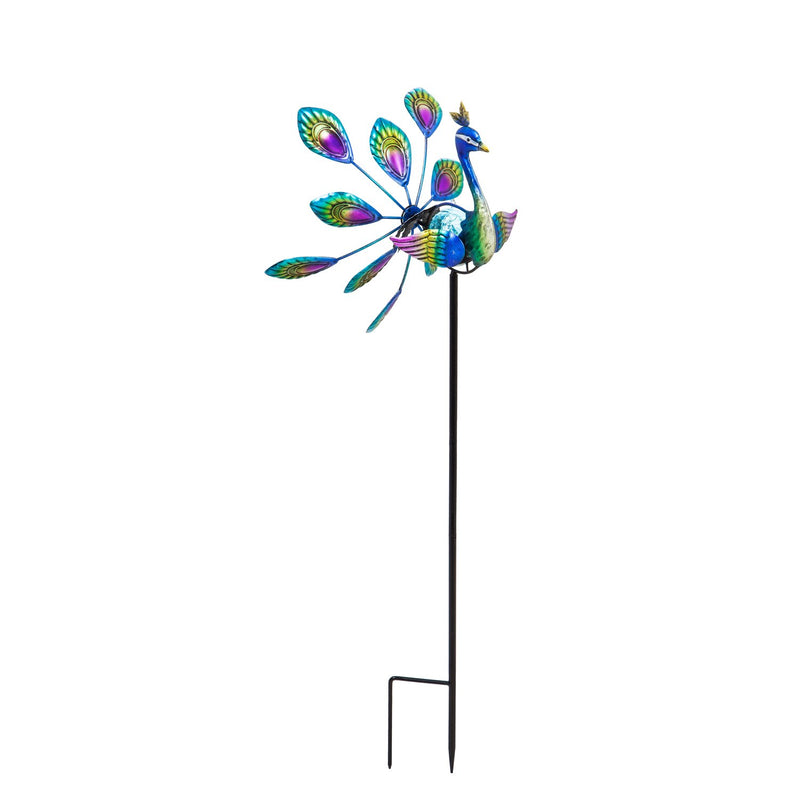 37"H Solar Peacock Staked Wind Spinner,2sp6053