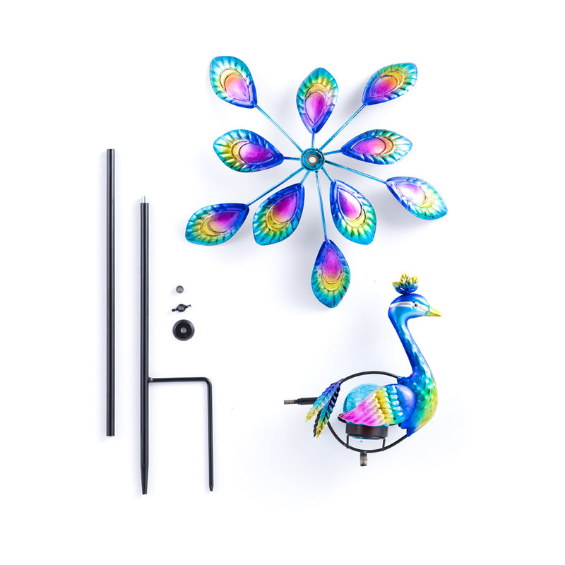 37"H Solar Peacock Staked Wind Spinner,2sp6053