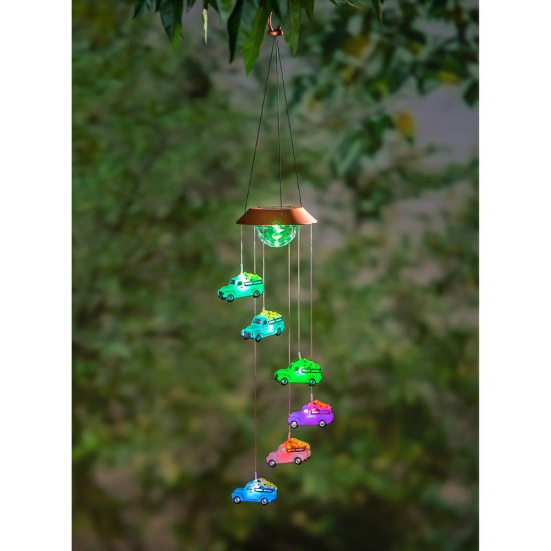 Evergreen Garden Accents,Color Changing Solar Mobile with Spinning Light Refractor, Truck with Florals,7.09x7.09x29.53 Inches