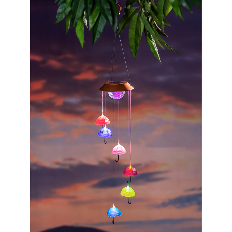 Evergreen Garden Accents,Color Changing Solar Mobile with Spinning Light Refractor, Umbrellas,7.09x7.09x29.53 Inches