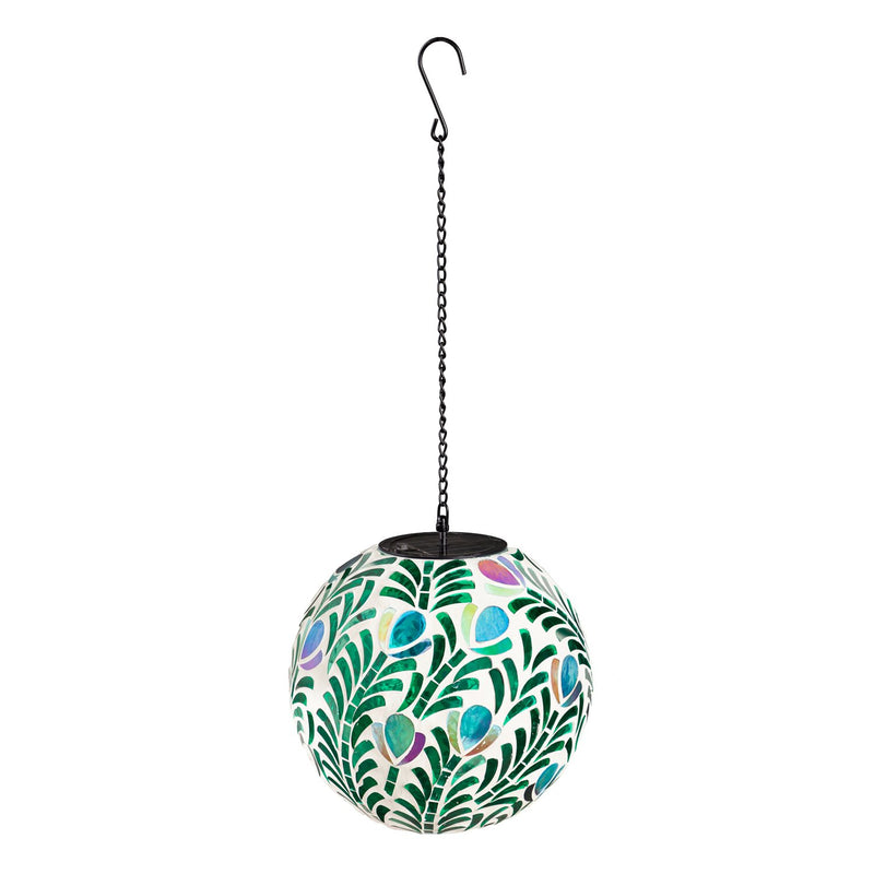 Evergreen Gazing Ball,8" Solar Hanging Mosaic Gazing Ball, Peacock,7.87x7.87x7.87 Inches