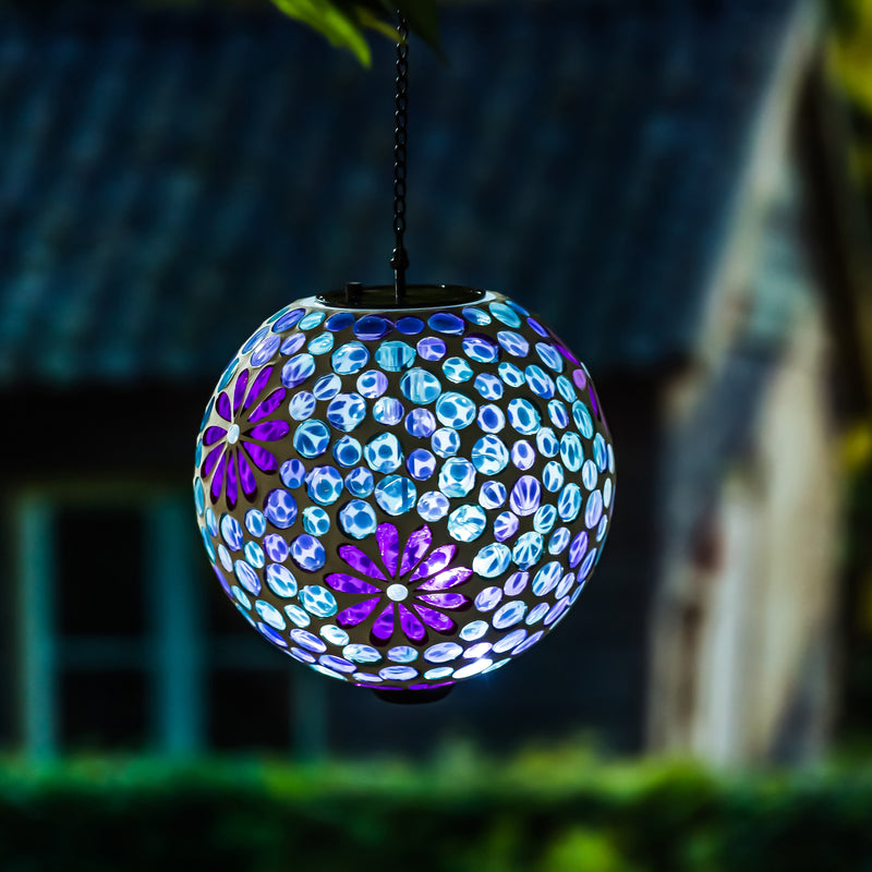 8" Solar Hanging Mosaic Gazing Ball, Pink Daisies,2sp7204ecm