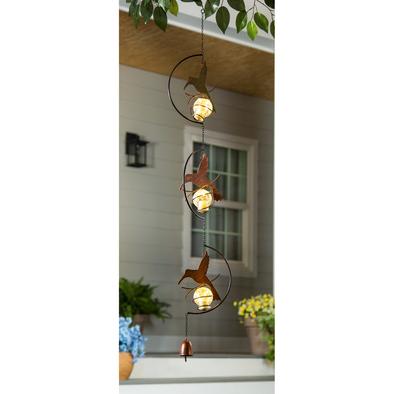 Evergreen Garden Accents,Solar Hummingbird Tiered Hanging Décor,7.48x1.97x44.88 Inches