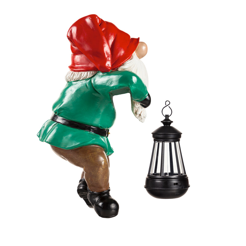 Evergreen Statuary,Fence Hanger with Solar Lantern, Gnome,9.06x8.07x12.4 Inches