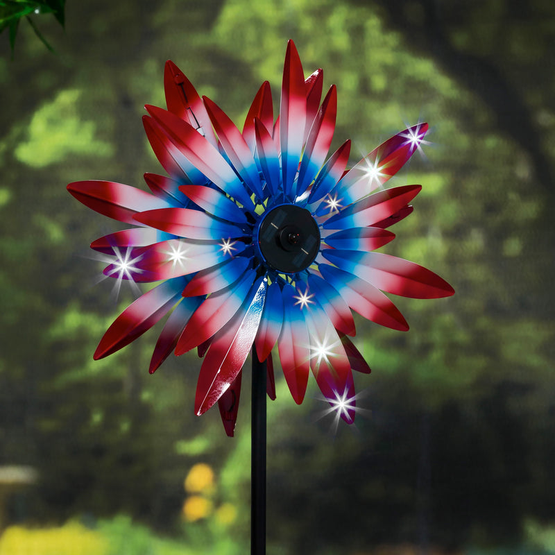 Evergreen Wind,75"H Solar Wind Spinner with Running Lights, Patriotic Expressions,23x74.75x10.25 Inches
