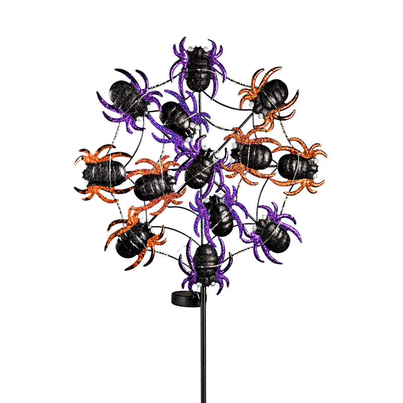 44"H Blinking Light Solar Garden Stake, Purple Spider Web