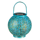 Solar Metal Cut Out Lantern w Shadow, Blue, Large