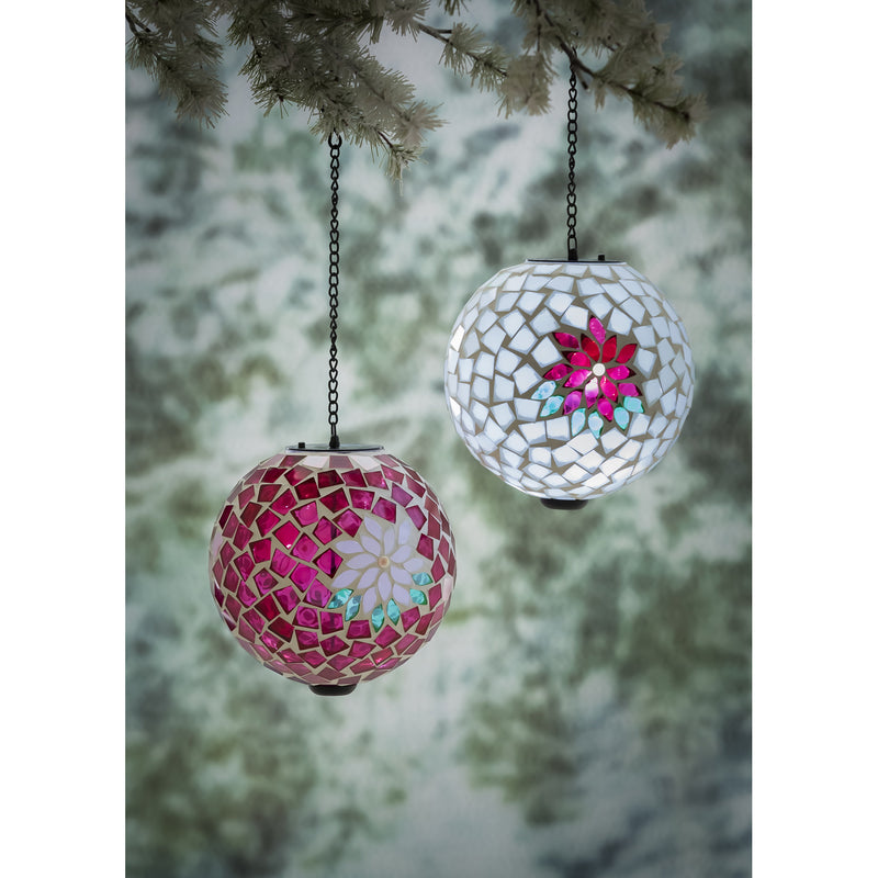 8" Solar Hanging Mosaic Gazing Ball, Poinsettia,2sp7521