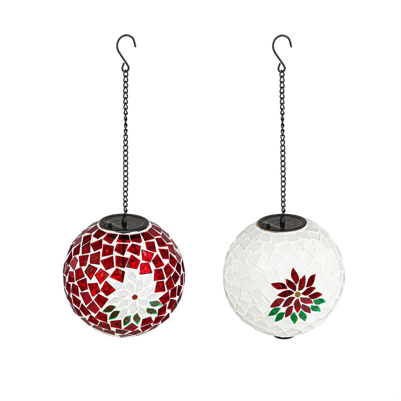 8" Solar Hanging Mosaic Gazing Ball, Poinsettia