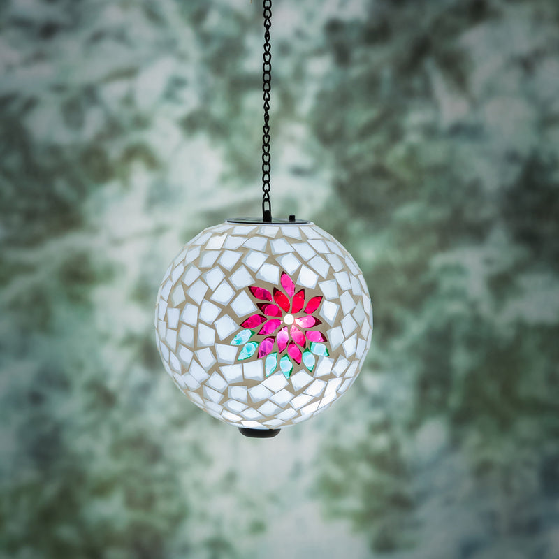 8" Solar Hanging Mosaic Gazing Ball, Poinsettia,2sp7521