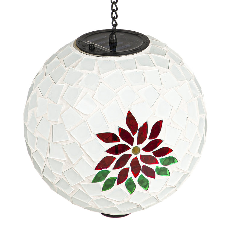 8" Solar Hanging Mosaic Gazing Ball, Poinsettia,2sp7521